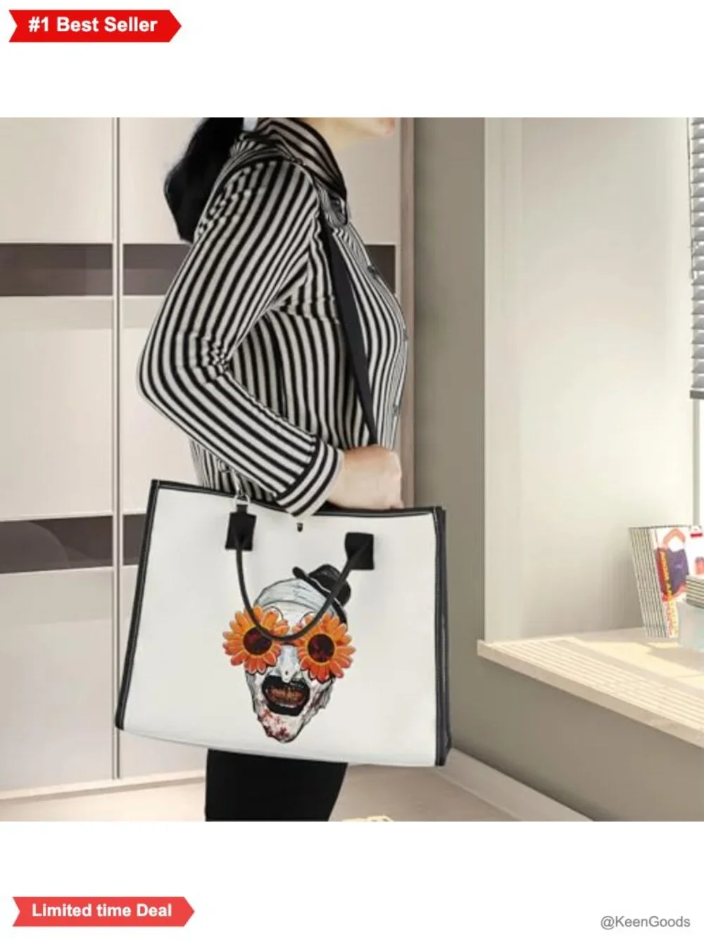 Canvas Tote Bag Reusable Grocery Shopper Clown Print